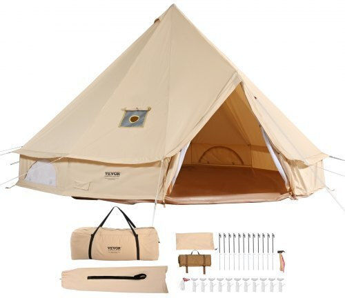 Vevor Σκηνή Camping Teepee Μπεζ 4 Εποχών για 6 Άτομα 400x400x250εκ.