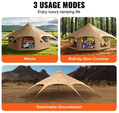 Vevor Σκηνή Camping Teepee Μπεζ 4 Εποχών για 8 Άτομα 500x500x280εκ.