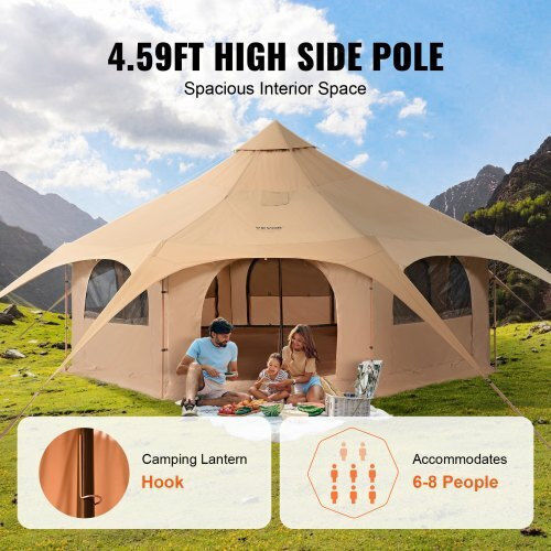 Vevor Σκηνή Camping Teepee Μπεζ 4 Εποχών για 8 Άτομα 500x500x280εκ.
