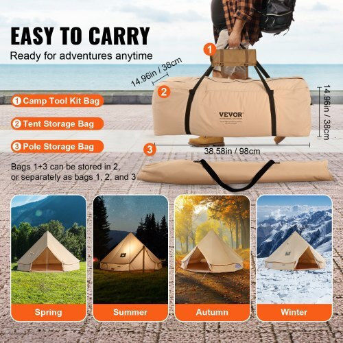 Vevor Camping Tent Teepee Beige for 10 People 600x600x350cm