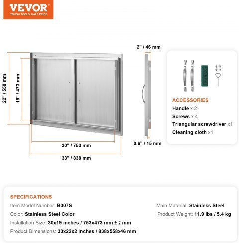 Πόρτα Bbq Vevor 838x558 Mm Διπλή Ανοξείδωτη Εξωτερική Κουζίνα Smmbscjmys33qvdxtv0