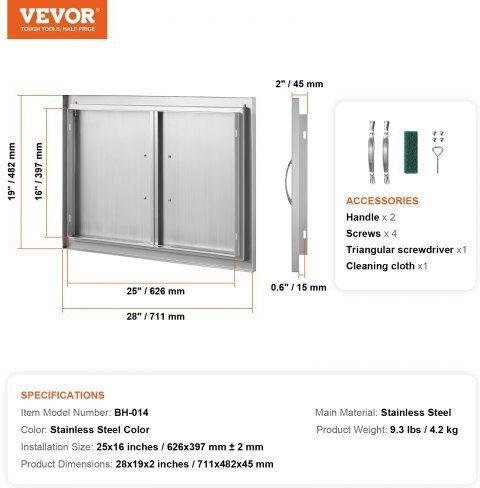 Πόρτα Bbq Vevor 711x482 Mm Ανοξείδωτη Διπλή Εξωτερική Πόρτα Κουζίνας Smmbscjmys28mxg56v0