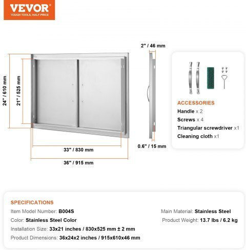 Πόρτα Bbq Vevor 915x610mm Ανοξείδωτη Διπλή Εξωτερική Κουζίνα Smmbscjmys36wmlacv0