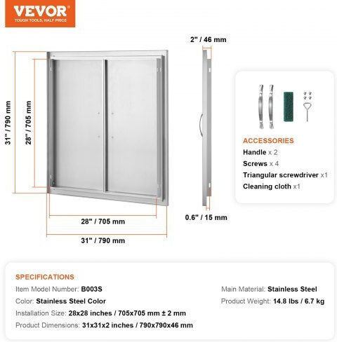 Vevor BBQ Door 790x790mm Stainless Steel Double Outdoor Kitchen Door Smmbscjmys311k36zv0