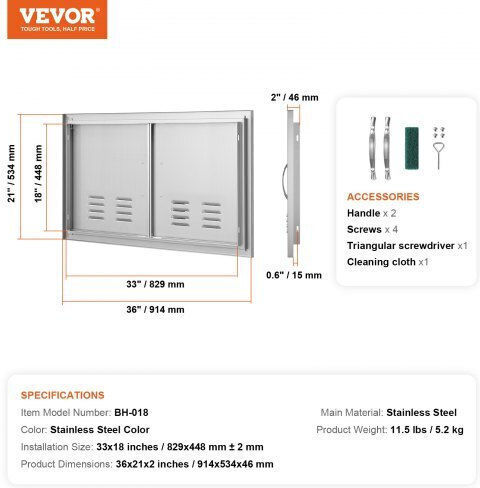 Vevor BBQ Door 914x534mm Stainless Steel Double Outdoor Kitchen Door Smmbscjmys36i3iiav0
