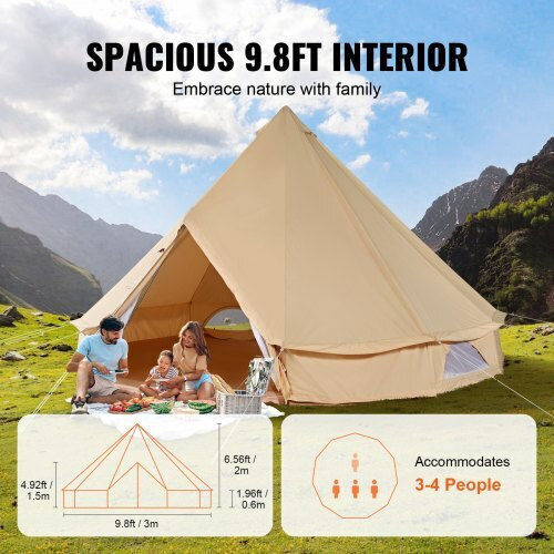 Vevor Σκηνή Camping Teepee Μπεζ 4 Εποχών για 4 Άτομα 300x300x200εκ.