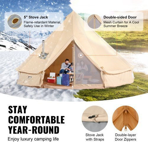 Vevor Σκηνή Camping Teepee Μπεζ 4 Εποχών για 4 Άτομα 300x300x200εκ.