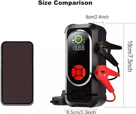 HW-0354 Portable Car & Motorcycle Battery Jump Starter 800A with Power Bank / USB / Pump / Flashlight 12V
