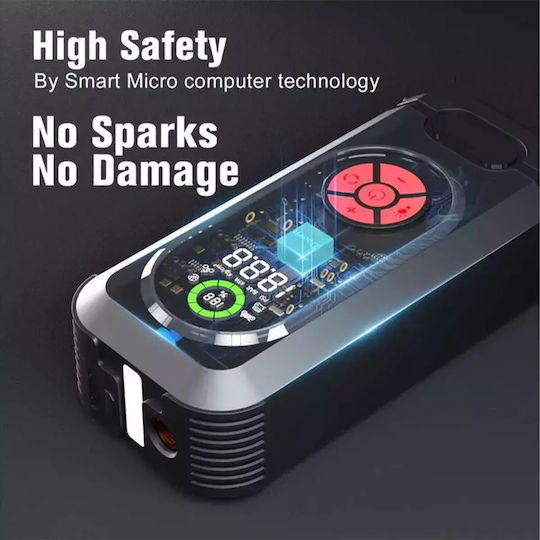 HW-0354 Portable Car & Motorcycle Battery Jump Starter 800A with Power Bank / USB / Pump / Flashlight 12V