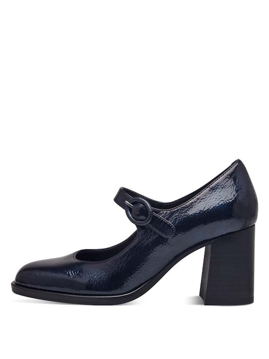 Tamaris Patent Leather Blue Medium Heels