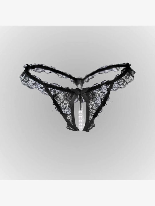 Γυναικείο String με Δαντέλα Μαύρο