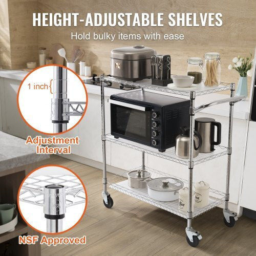 Vevor Commercial Kitchen Food Cart for Dish Baskets H90.17xW88.9xD45.72cm
