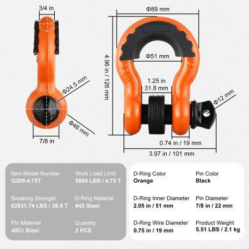 Комплект от 2 Vevor D халки 3/4" щифт 7/8" здравина 62832 lbs Jpxkhjg34yc4vhk9kv0