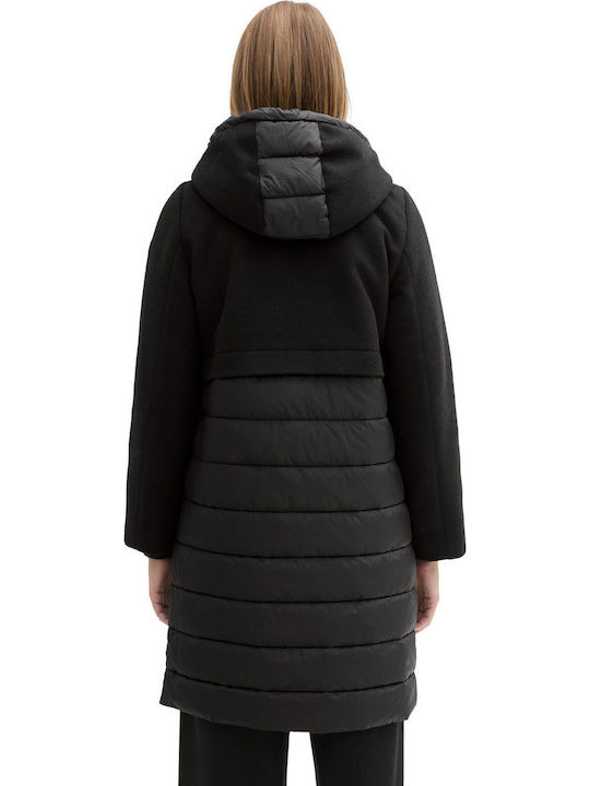 Winterly Hybrid Women's Deep Black Coat with Buttons