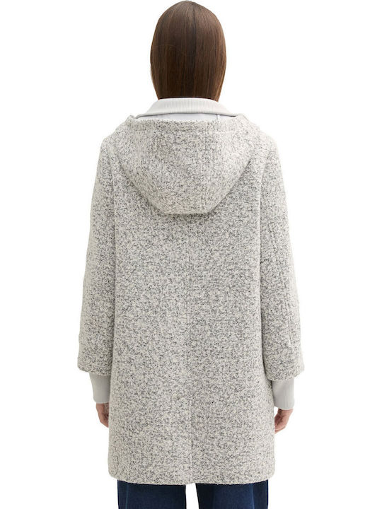 Gelockt Damen White Black Boucle Mantel mit Knöpfen
