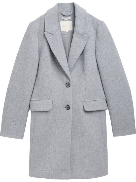 Women's Cement Grey Mélange Coat with Buttons