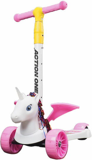 Action One Kids 3-Wheel Foldable Scooter Flying Unicorn Pink