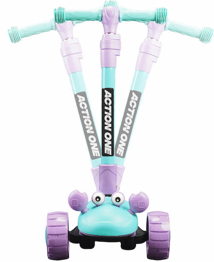 Action One Kids Scuter Pliabil 3 Roți Happy Crab Albastru