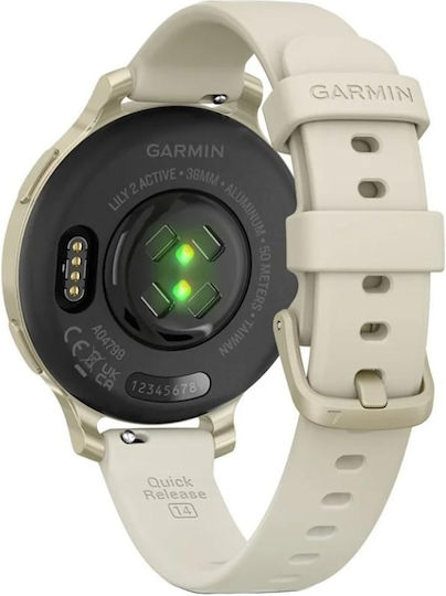 Garmin Lily 2 Active Aluminium 38mm Waterproof Smartwatch with Heart Rate Monitor Gold/Bone