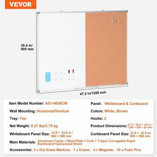 Vevor Notice Board Cork 121.92x91.44cm