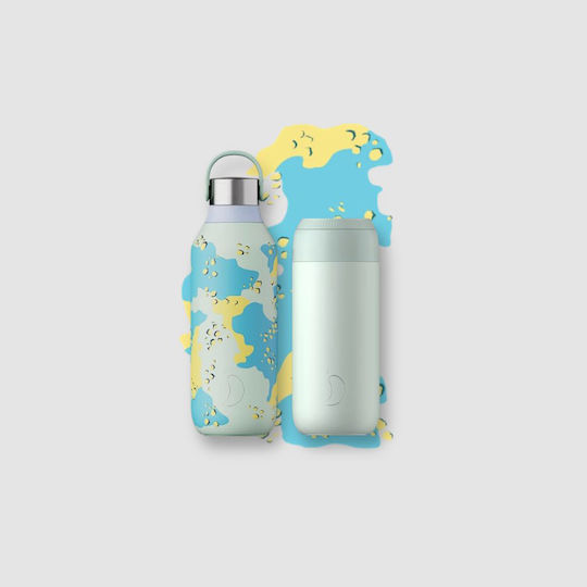 Chilly's Series 2 Bottle Thermos Stainless Steel BPA Free 500ml chillys Blue Green with Straw and Handle