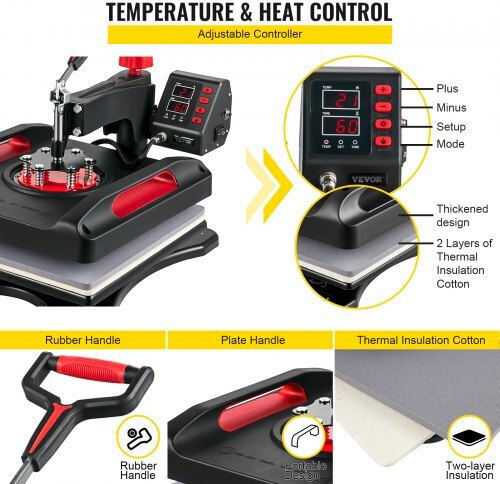 Vevor Heat Transfer Machine 15x15 360° Rotation 5 in 1 Red Tjwyxkhsp8038qxq4v2