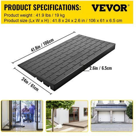 Vevor Λαστιχένια Ράμπα Κατωφλίου 2.6" 3 Κανάλια 1000kg Αμαξίδια & Σκούτερ Wf24x42.5x2.5wsx2v0