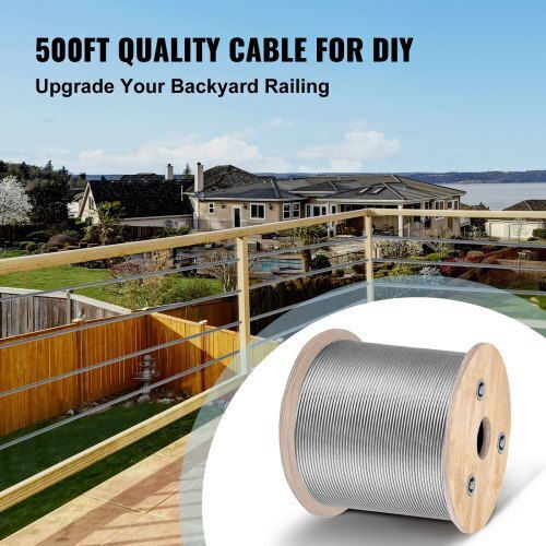 Vevor T316 Stainless Steel Cable 1/8" 7x7 500ft Railings & Balconies 316gss7x700000001v0