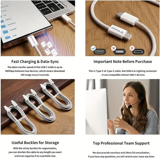 Techsuit Pcb114d USB 2.0 Kabel USB-C männlich - USB-C 60W Blau 1m