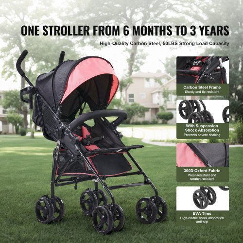 Vevor Umbrella Stroller Black/Fuchsia 14.97kg