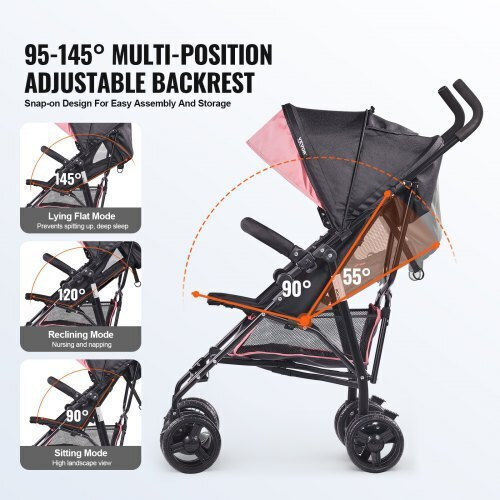 Vevor Umbrella Stroller Black/Fuchsia 14.97kg