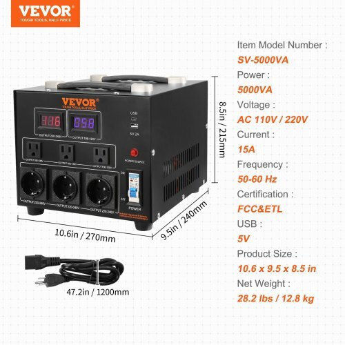 Transformator de tensiune Vevor 5000W pentru sarcini grele, certificat CE Dyzhq110v230vqlpqv2