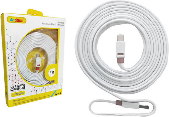 Andowl Flaches USB 2.0 Kabel USB Typ-C männlich - USB-A Weiß 3m QY-C069B
