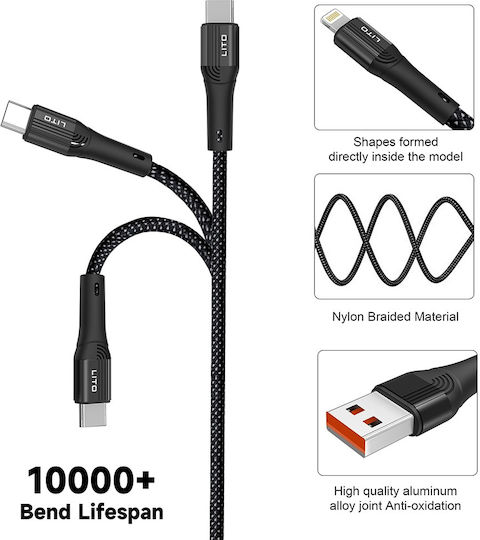 Lito Редовна USB 2.0 Кабел USB-C мъжки - USB-C мъжки 60W Черен 1м