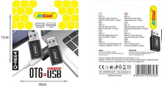 Andowl Μετατροπέας Αντάπτορας Type-c Usb Q-a664 Otg+usb Converter