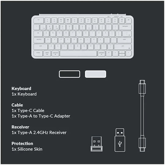 Keychron B1 Pro B1P-K1 Безжична Bluetooth Клавиатура Английски US Съвместима с Mac Сива