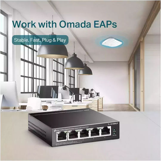 TP-LINK TL-SG1005LP Unmanaged L2 PoE+ Switch with 4 Gigabit (1Gbps) Ethernet Ports
