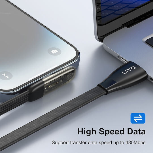 Lito Плетена USB-C към Lightning кабел 30W Златист 1м