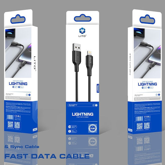 Lito Data USB-A to Lightning Cable 18W Μαύρο 1m HOC-X57I-BK