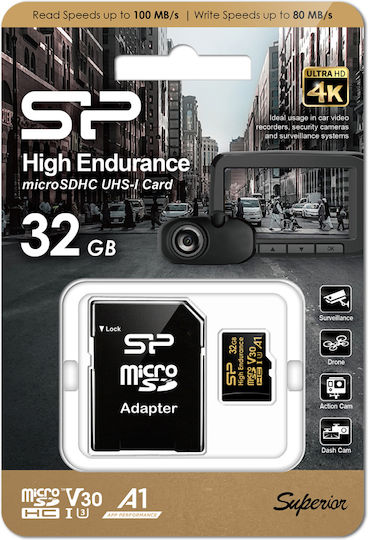 Silicon Power V30 microSDHC 32GB U3 V30 UHS-I 100MB/s με αντάπτορα