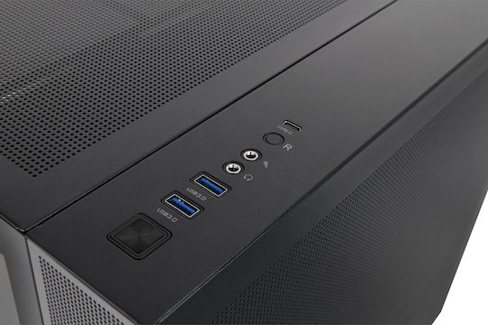 View 380 TG ARGB Gaming Midi Tower Computer Case with Side Window Black