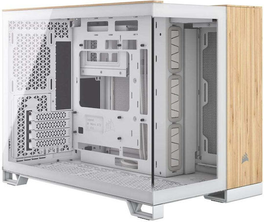 Corsair 2500X Gaming Micro Tower Computer Case with Side Window White Bamboo Wood