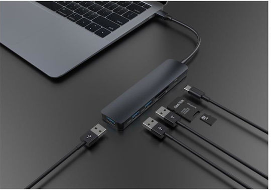 Devia Leopard Hub 3 Θυρών USB 3.0 με σύνδεση USB-C Γκρι