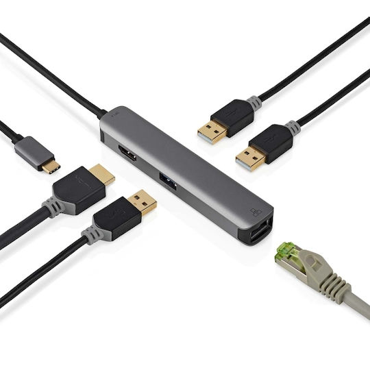 Nedis USB-A Docking Station with 4K PD Ethernet Gray (CCBW64210AT02)