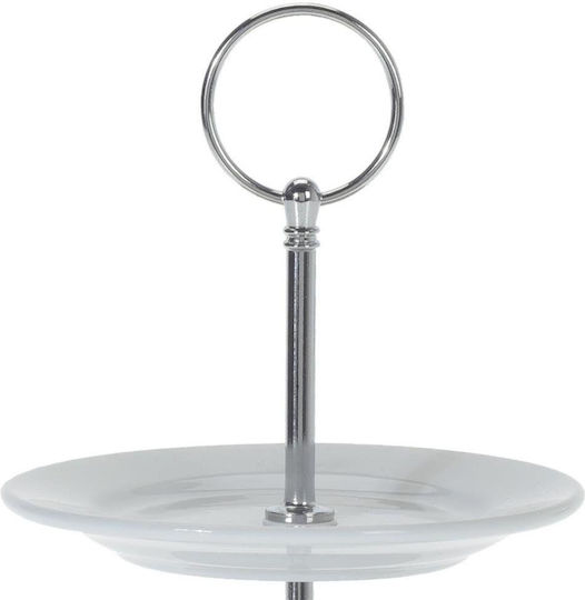 JK Home Decoration Etajeră 2 niveluri din Porțelan Albă Ø21cm 1buc