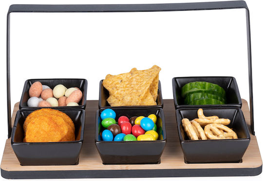 Alpina Appliances Ceramic Dessert Divided Serving Tray with 6 Slots Black 14x14x24cm 7pcs
