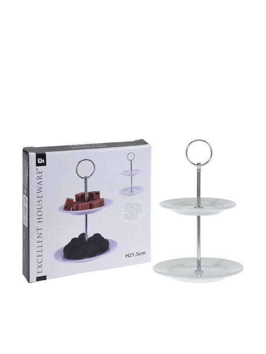 JK Home Decoration Porcelain Dessert Tower Stand with 2 Tiers White Ø21cm