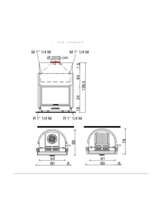 Edilkamin Acquatondo Plus 22/CS Ενεργειακό Τζάκι Ξύλου Καλοριφέρ 23kW Ίσιο με Συρόμενη Πόρτα Κλειστού Δοχείου