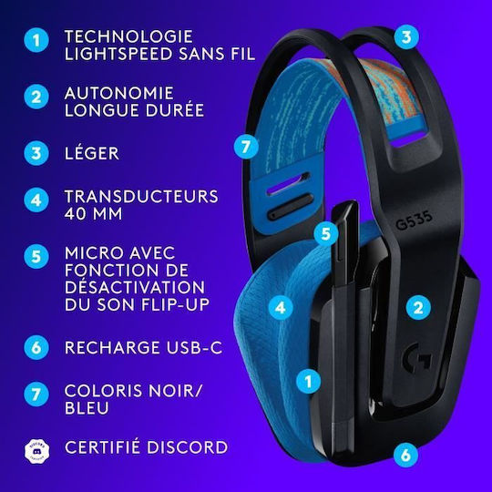 Logitech G535 Lightspeed Drahtlos Über Ohr Gaming-Headset mit Konnektivität 3,5 mm / USB für PC