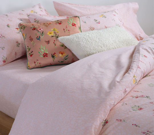 Nef-Nef Homeware Bettwäsche-Set Überdoppel mit Gummiband 160x200+35cm. Plant Rosa 4Stück